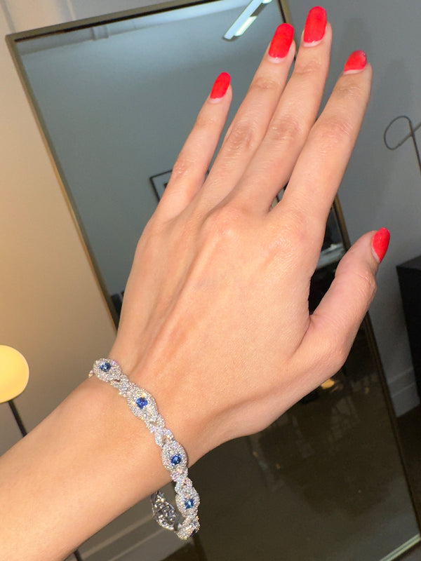 Evil Eye Talisman Link Bracelet With Pavé Diamonds & Blue Sapphires