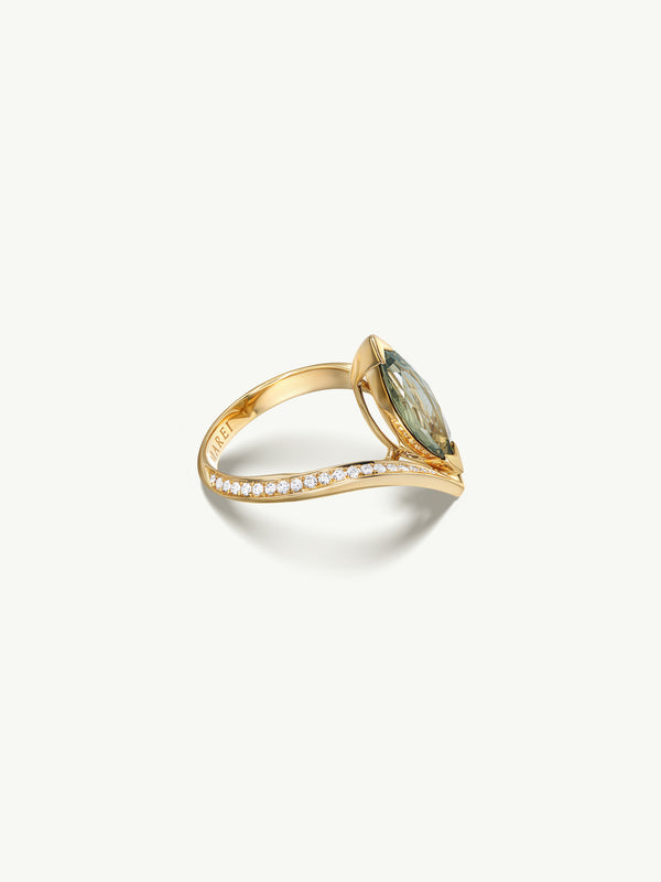 Yasmeen Ring with Brilliant Marquise-Cut Natural Green Sapphire In 18-Karat Yellow Gold