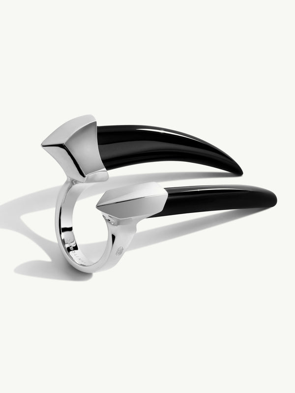 Damian Black Onyx Horn Talisman Ring In Sterling Silver