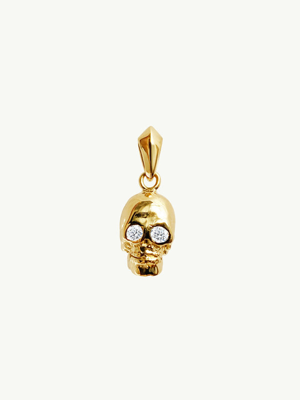 Memento Mori Skull Amulet Pendant With Brilliant White Diamonds In 18K Yellow Gold